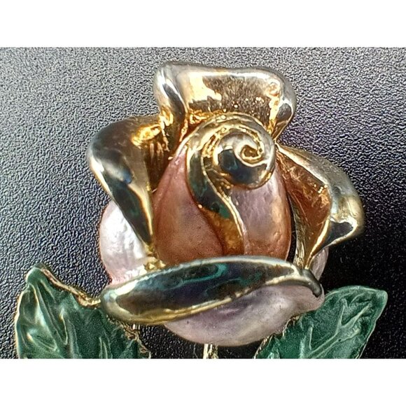 Vintage Pink Rose Brooch Enamel Gold Tone Floral Pin Romantic Garden Soft Goth - Picture 5 of 8